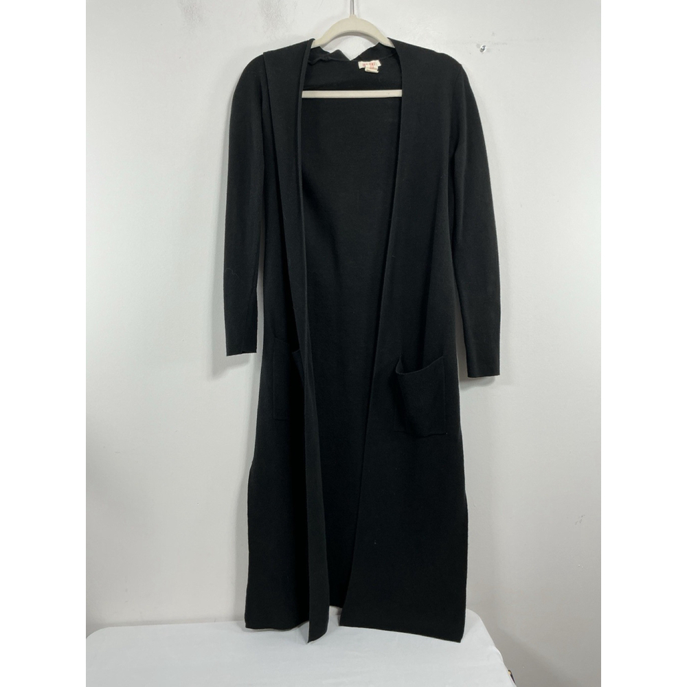 Womans For Thee Open Front Duster Sweater XS Black Side Slits Long Sleeves